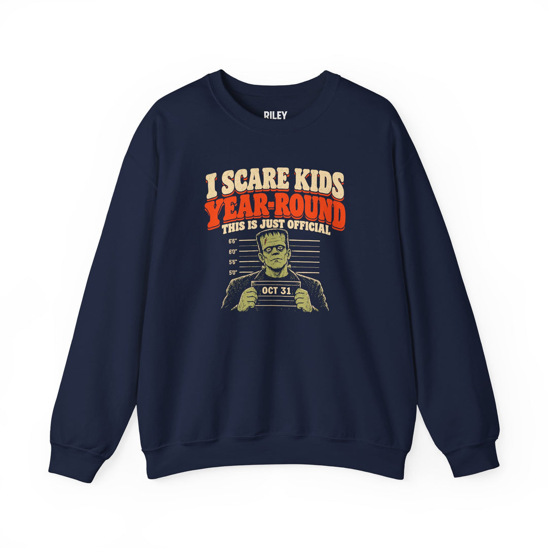 Front view of I Scare Kids Year Round Crewneck in forest green