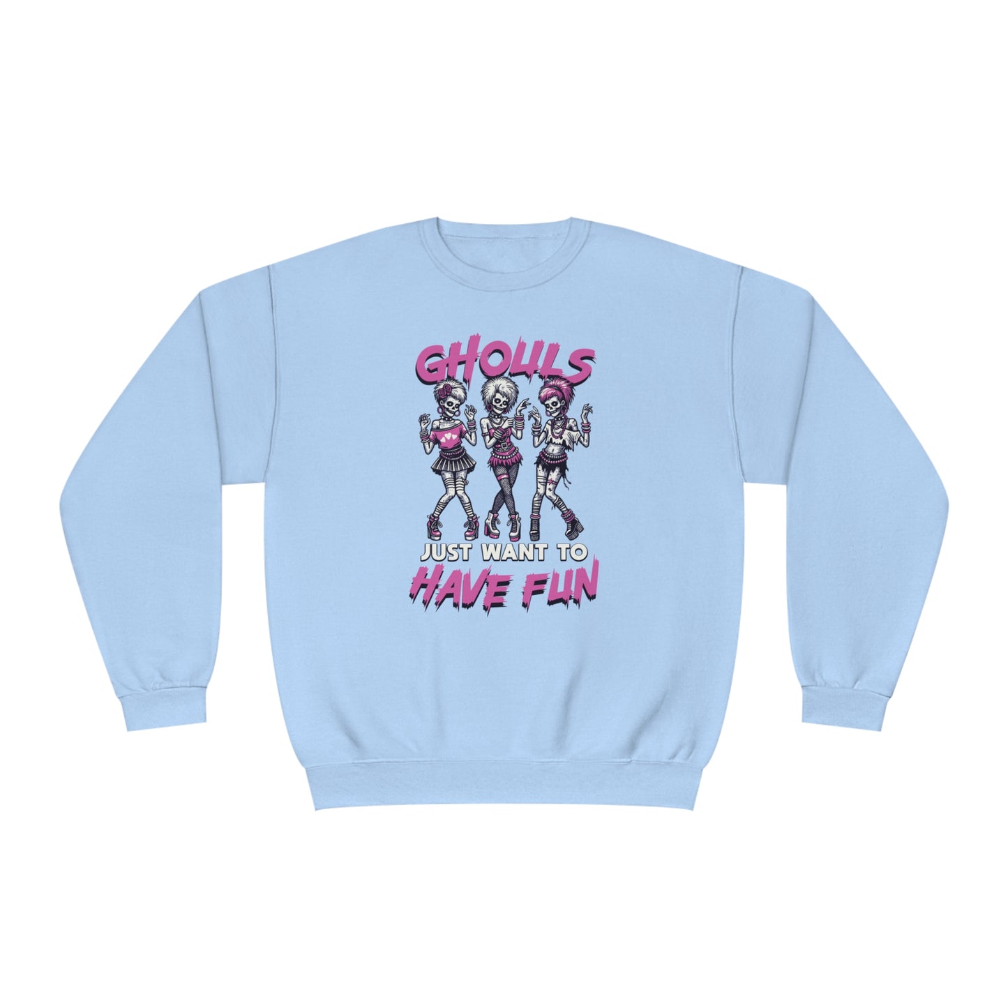 Ghouls Just Want To Have Fun - Funny Halloween Crewneck - 80s Club Dancing Ghouls Graphic - Humorous Spooky Sweatshirt - Playful Costume Top