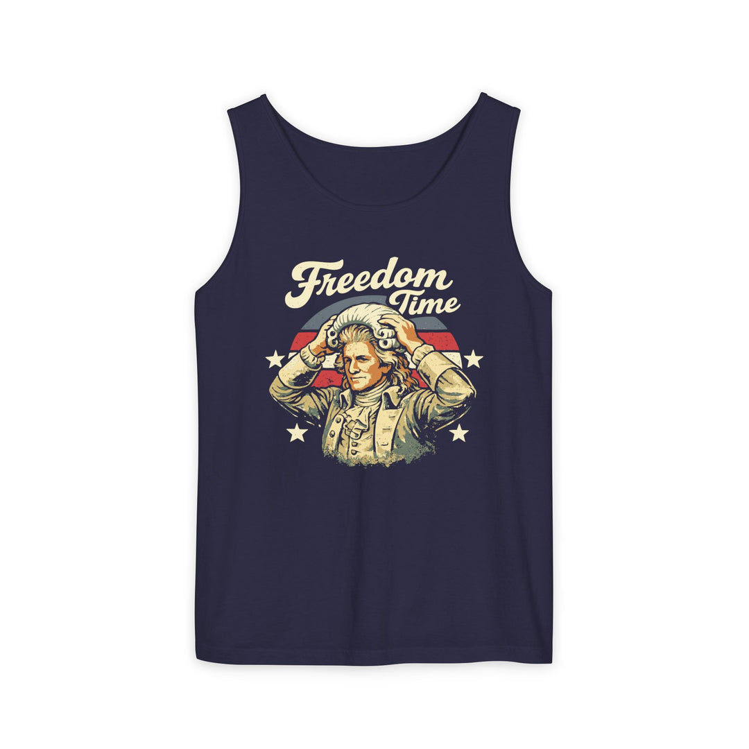 Front view of Freedom Time Tank in black worn by model