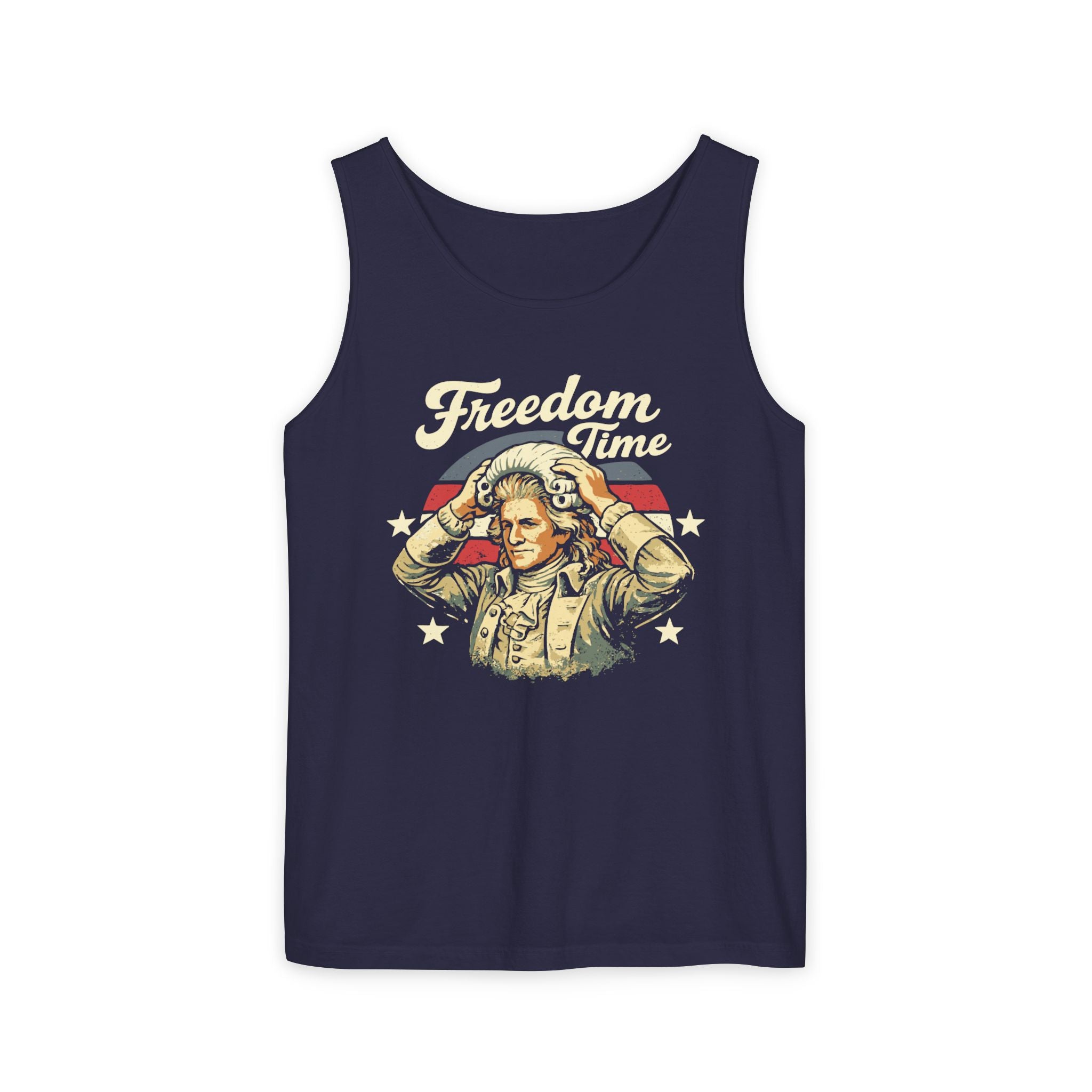 Front view of Freedom Time Tank in black worn by model