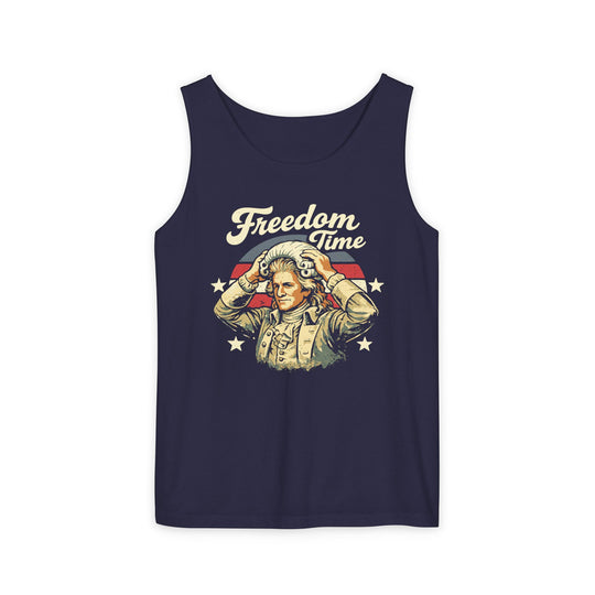 Front view of Freedom Time Tank in black worn by model