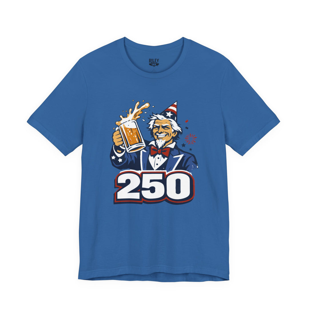 Uncle Sam 250th Birthday Cheers Tee in burgundy