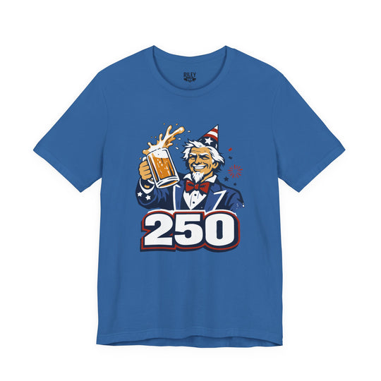 Uncle Sam 250th Birthday Cheers Tee in burgundy