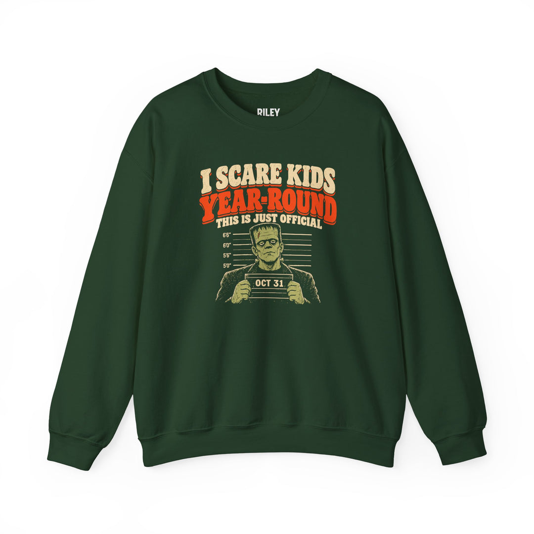Front view of I Scare Kids Year Round Crewneck in dark gray