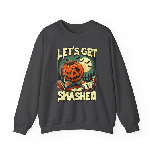 Let's Get Smashed Funny Crewneck Sweatshirt - Funny Halloween Drunk Pumpkin Design - Cool Fall Seasonal Party Apparel - Halloween Party Top