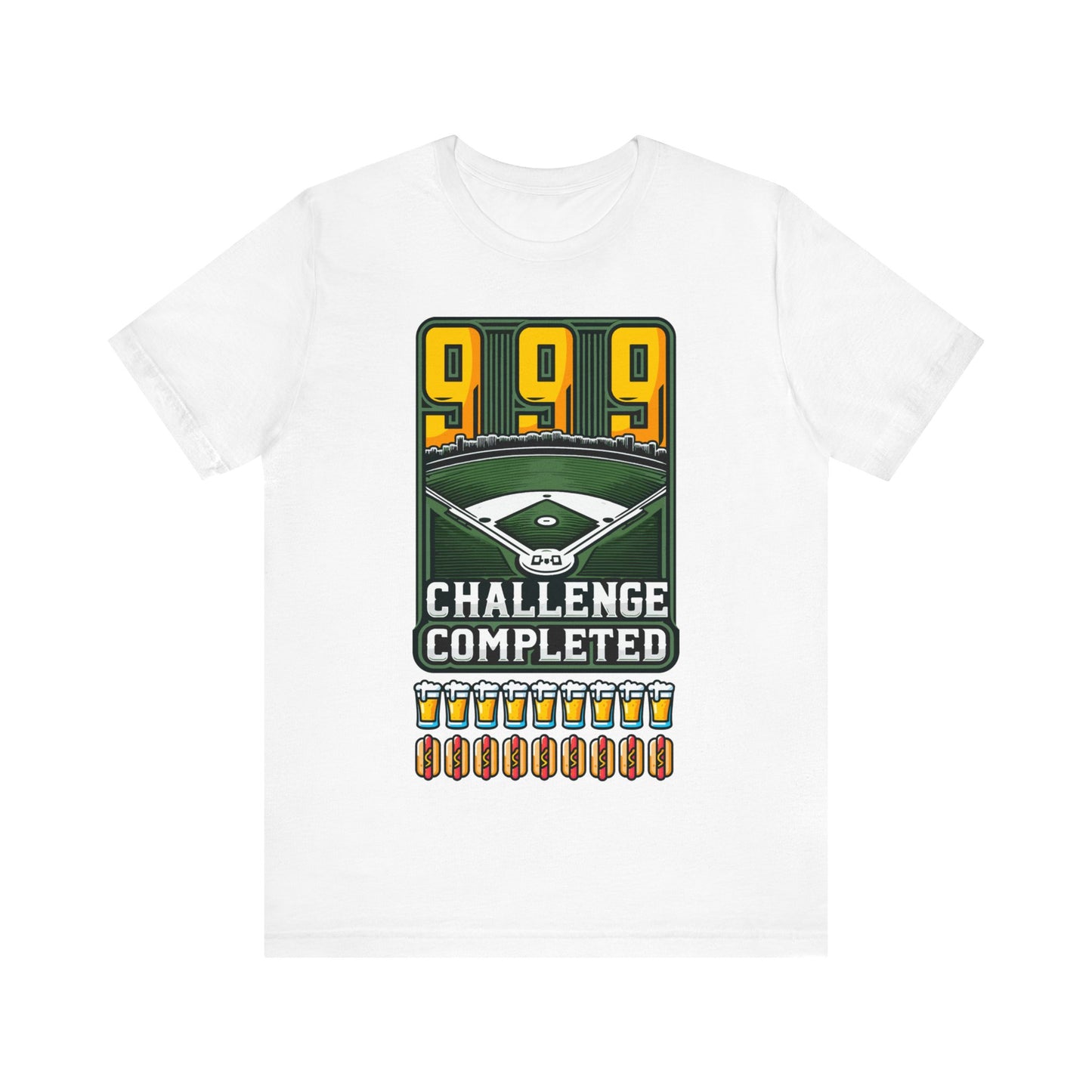 999 Challenge Completed Funny Graphic Tee - Nine Beers, Nine Hotdogs Over Nine Innings - Funny Baseball T-Shirt Stadium Feat