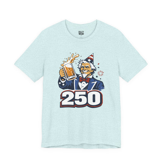Uncle Sam 250th Birthday Cheers Tee in heather gray