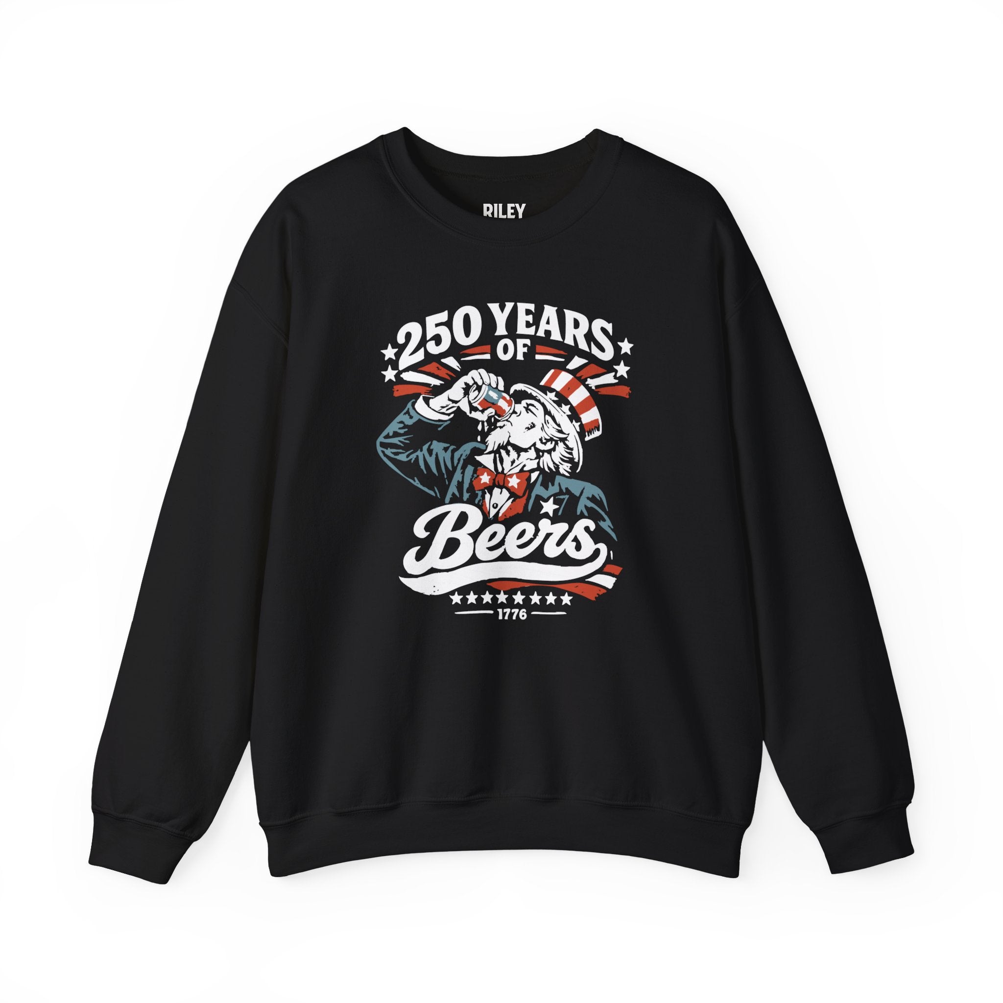 Front view of 250 Years of Beers Crewneck worn by model