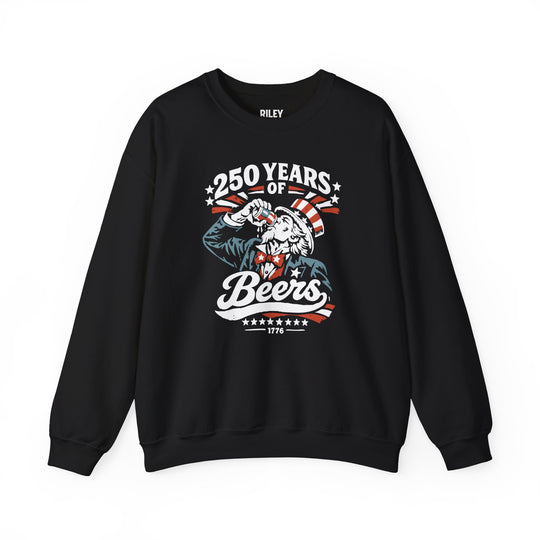 Front view of 250 Years of Beers Crewneck worn by model