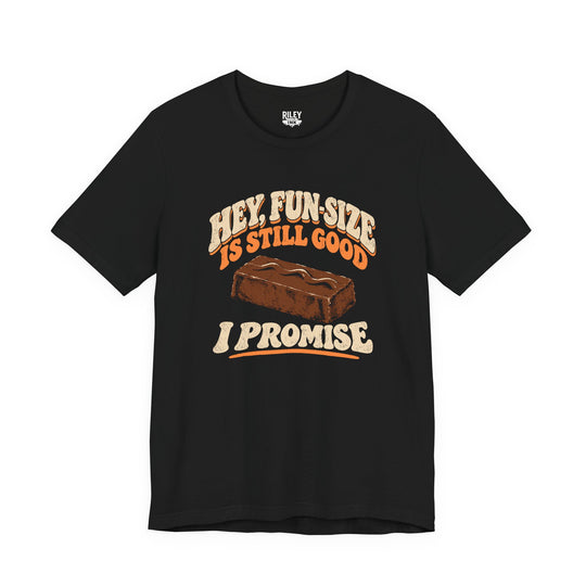 Front view of Fun Size is Still Good I Promise Tee in navy blue