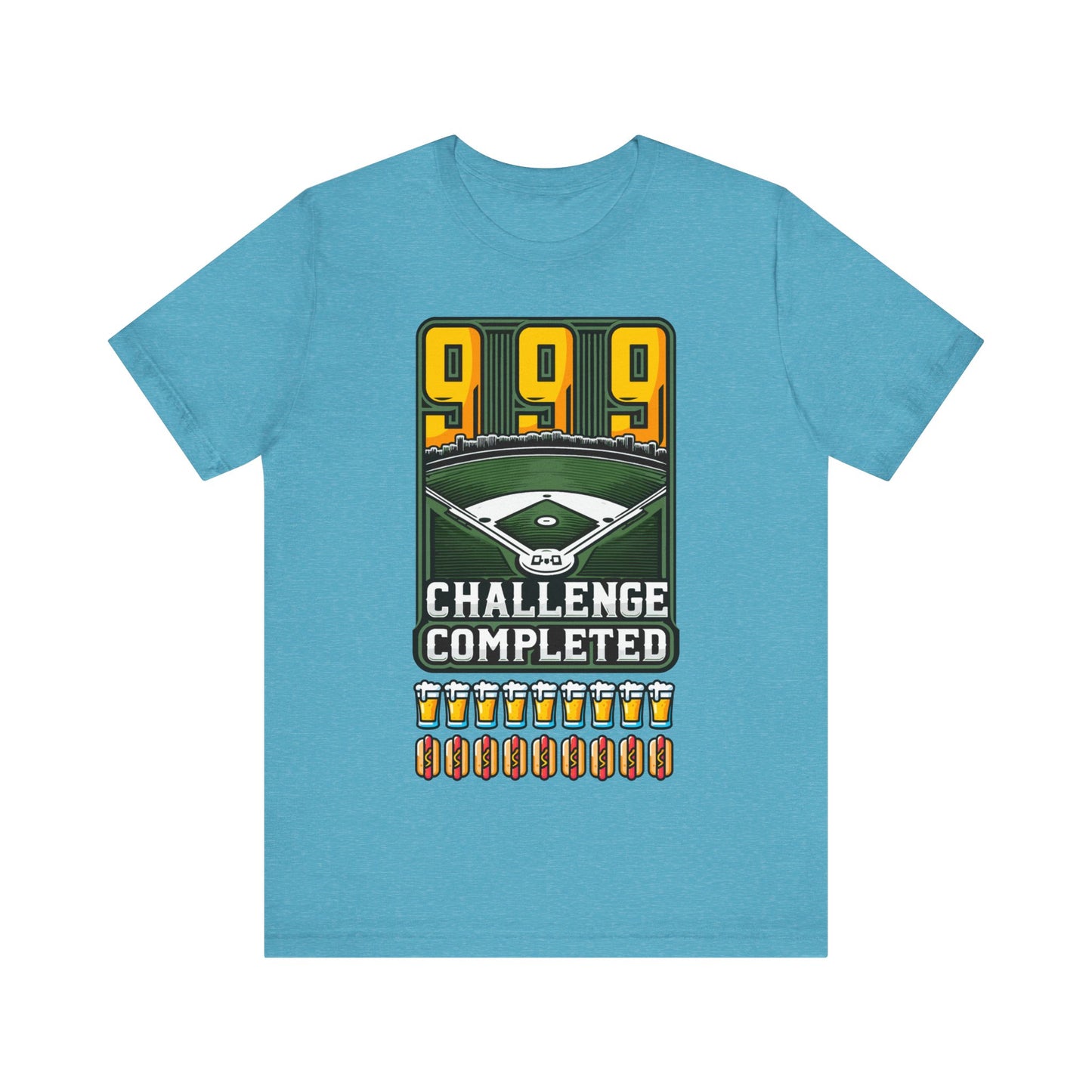 999 Challenge Completed Funny Graphic Tee - Nine Beers, Nine Hotdogs Over Nine Innings - Funny Baseball T-Shirt Stadium Feat