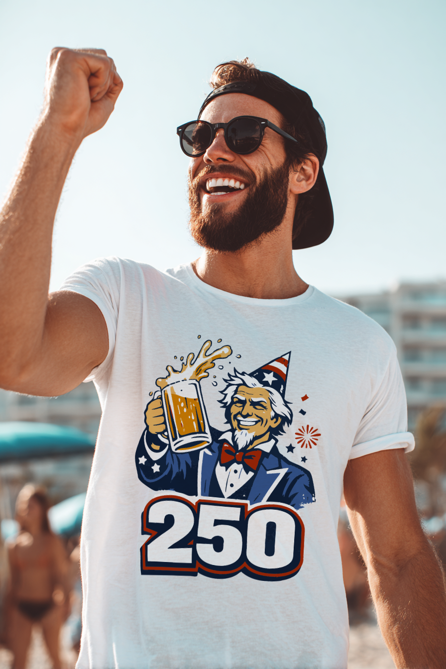 Uncle Sam 250th Birthday Cheers Tee lifestyle mockup