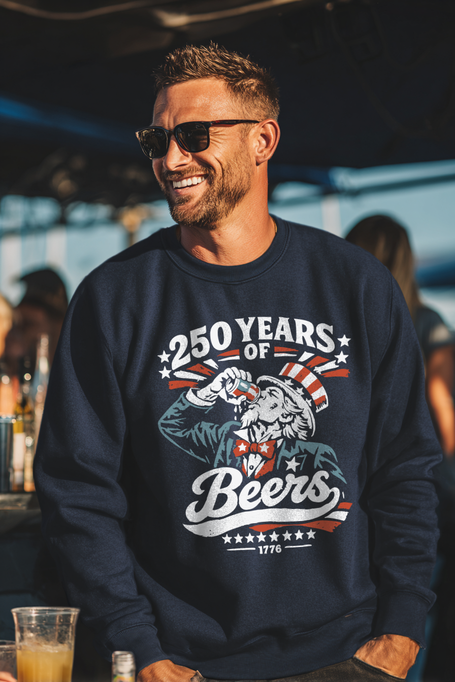 250 Years of Beers Crewneck lifestyle mockup shot