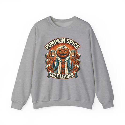 Pumpkin Spice Cult Leader Funny Halloween Crewneck - Comfy Fall Sweatshirt - Funny Halloween Sweatshirt - Fall Seasonal Gift