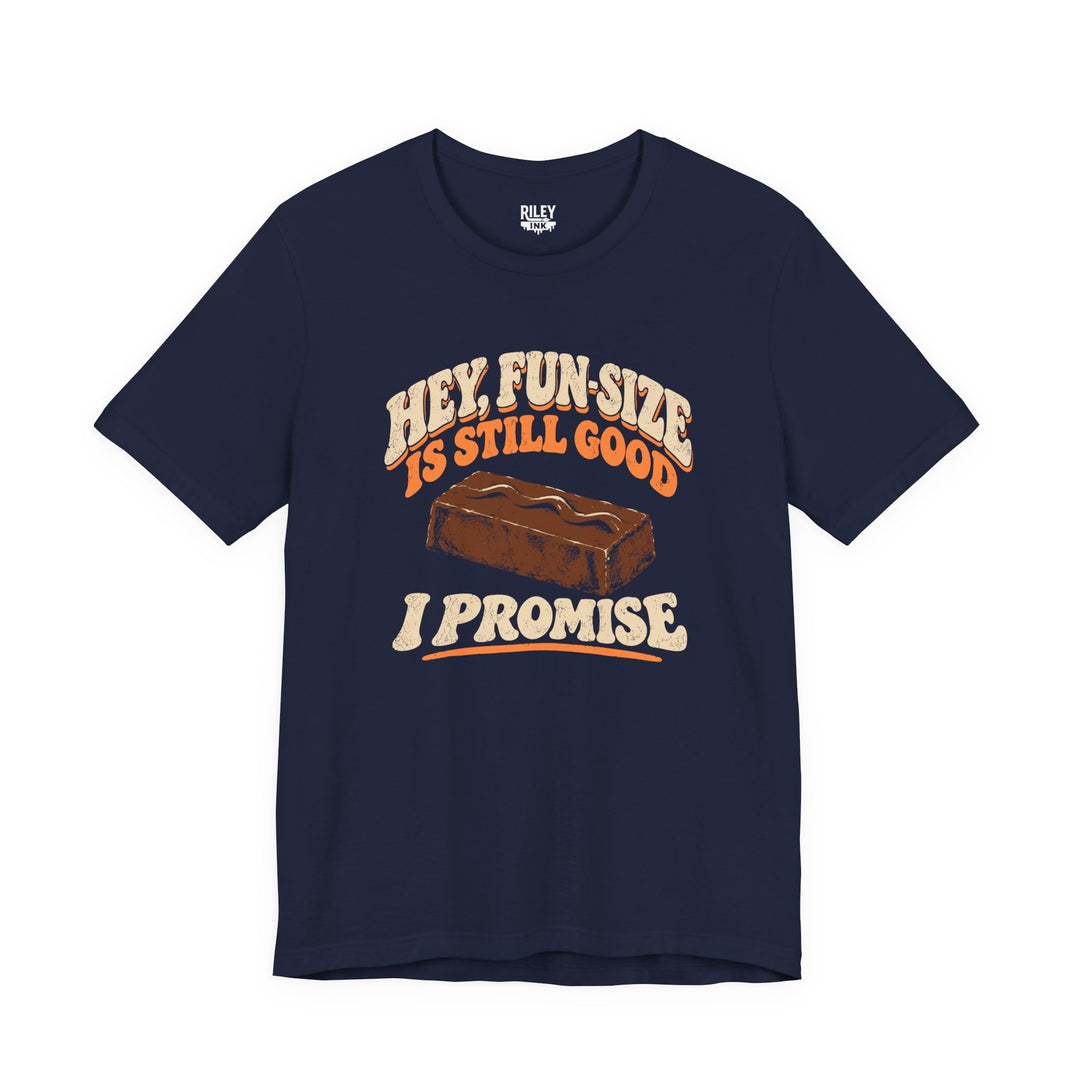 Front view of Fun Size is Still Good I Promise Tee in burgundy
