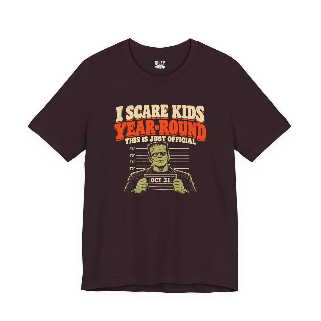 Front view of I Scare Kids Year Round Tee in charcoal