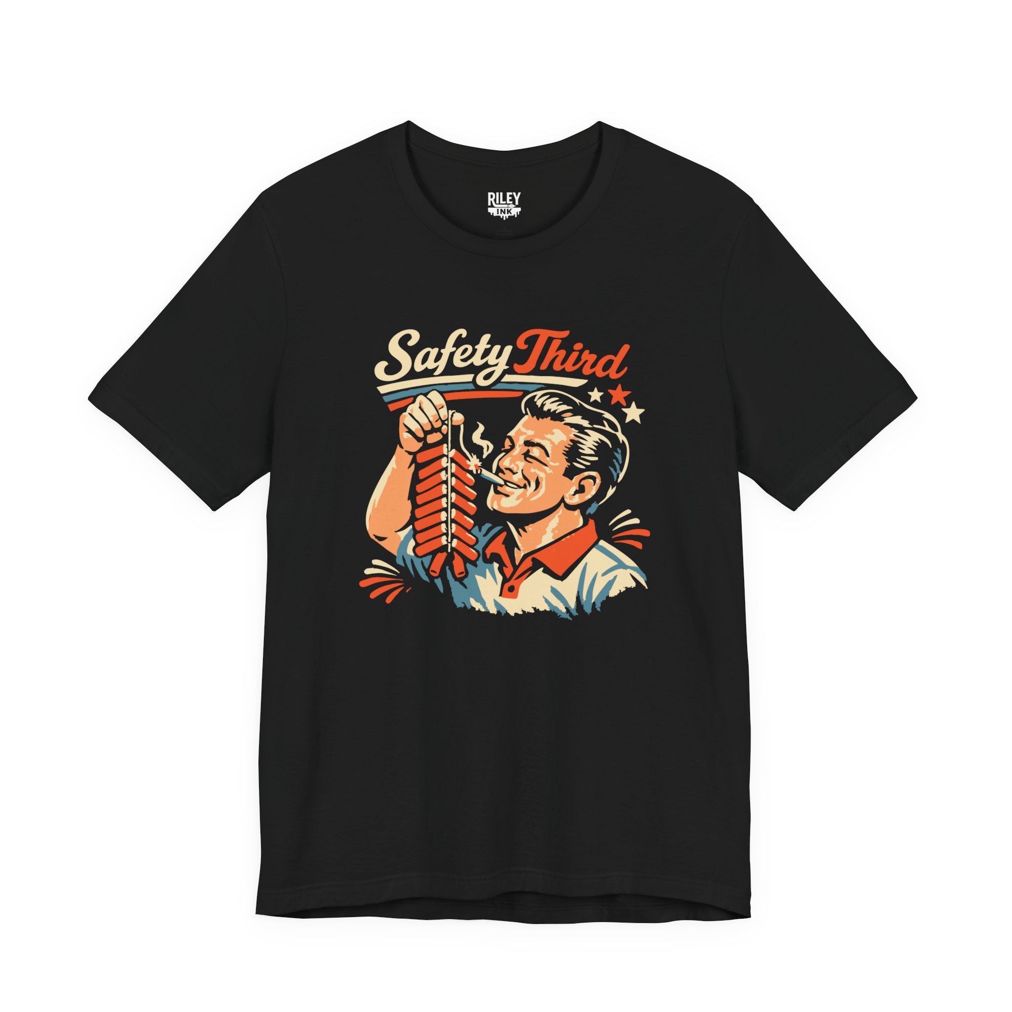 Front view of Safety Third Tee worn by model