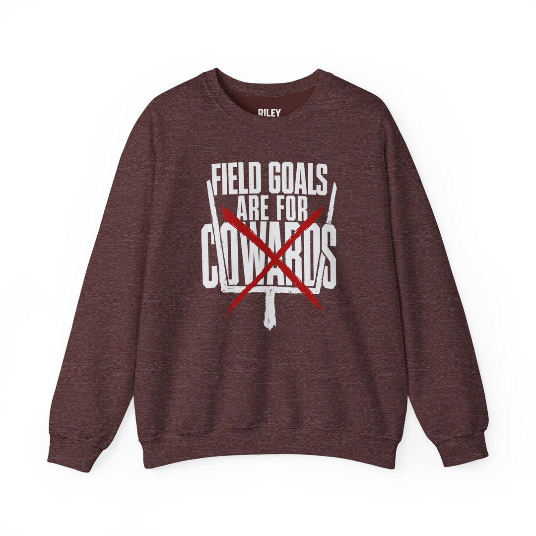 Front view of Field Goals are for Cowards Crewneck worn by model