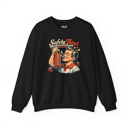 Front view of Safety Third Crewneck worn by model