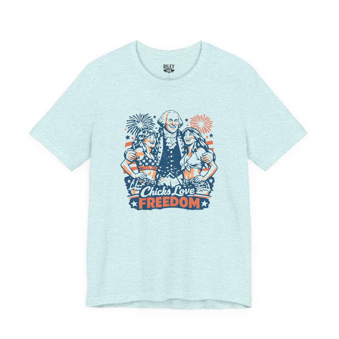 Chicks Love Freedom Tee in heather pink