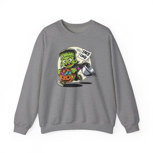 Take One Trick-or-Treat Funny Crewneck Sweatshirt - Funny Halloween Sweatshirt - Cute Candy Monster Apparel - Halloween Seasonal Gift