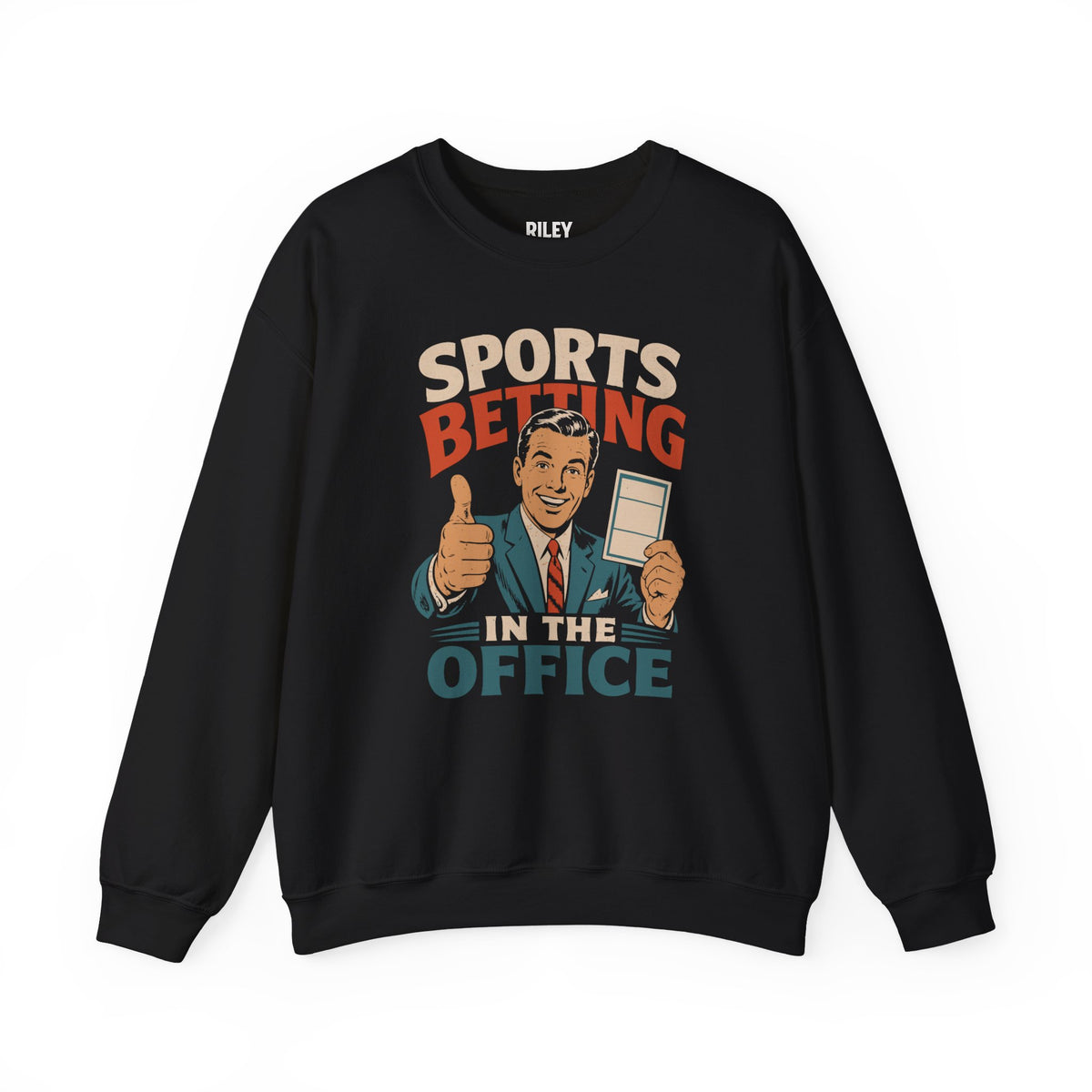 Front view of Sports Gambling in the Office Crewneck worn by model