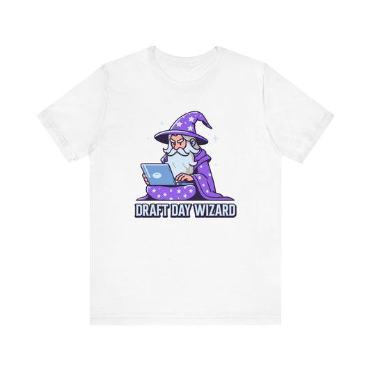 Draft Day Wizard - Funny Fantasy Football T-Shirt - Wizard with Laptop Graphic - Humorous Sports Tee - Playful Draft Day Shirt - Dynasty Tee