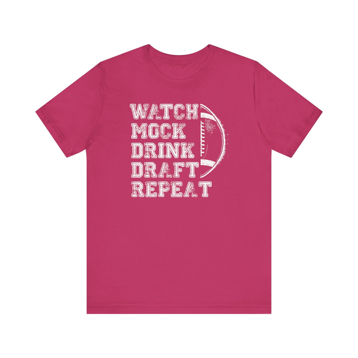 Watch, Mock, Drink, Draft, Repeat Funny T-Shirt - Fantasy Football Fan Tee - Ultimate Draft Day Shirt - Fantasy Football Season Opener