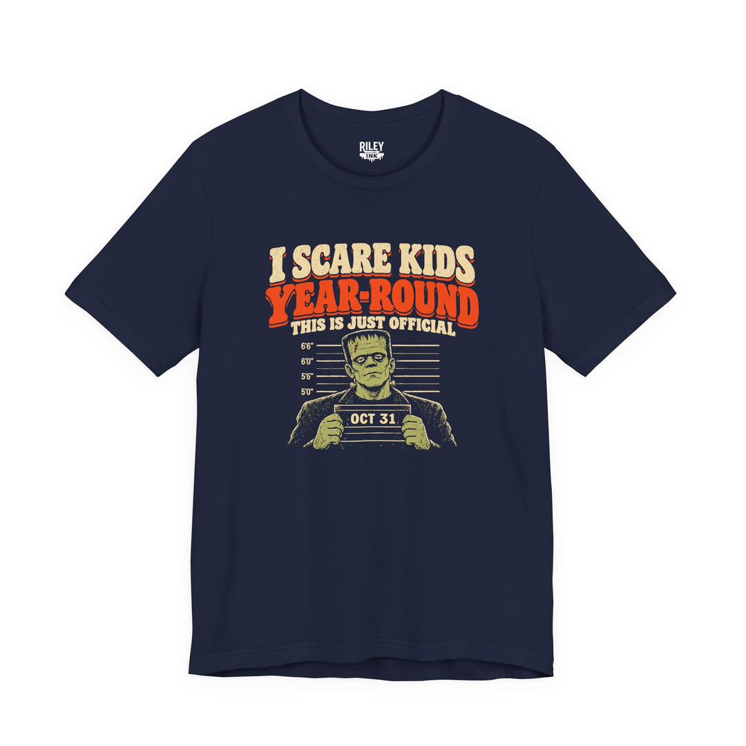Front view of I Scare Kids Year Round Tee in dark gray