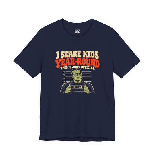 Front view of I Scare Kids Year Round Tee in dark gray