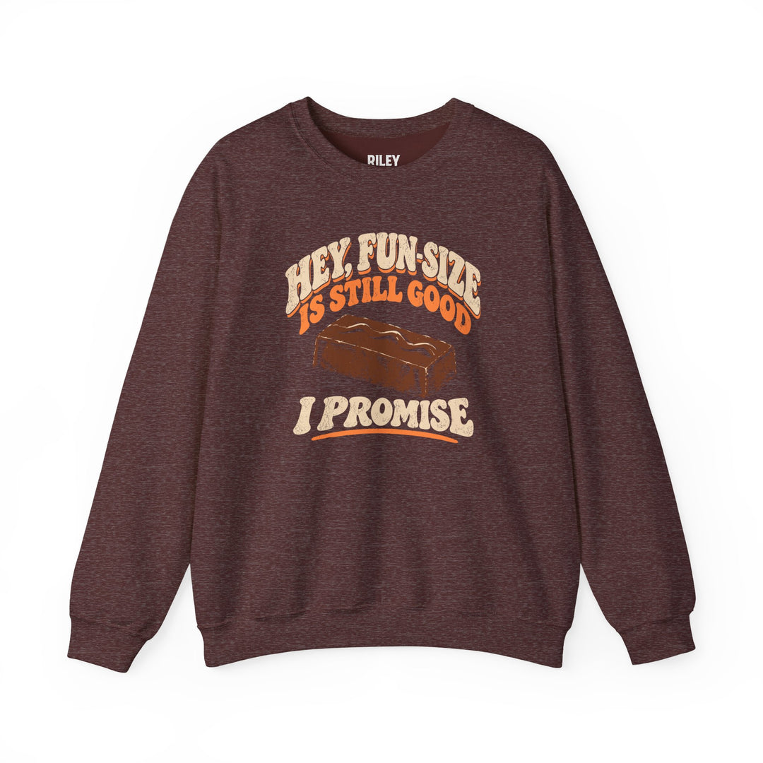 Front view of Fun Size is Still Good I Promise Crewneck in black