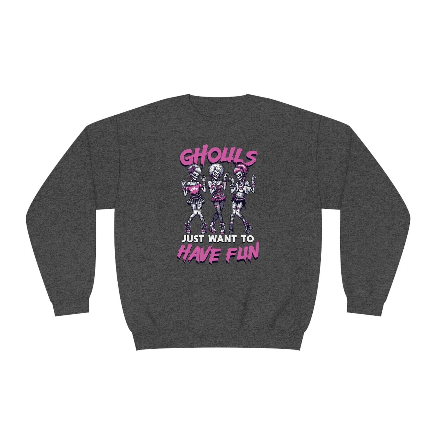 Ghouls Just Want To Have Fun - Funny Halloween Crewneck - 80s Club Dancing Ghouls Graphic - Humorous Spooky Sweatshirt - Playful Costume Top