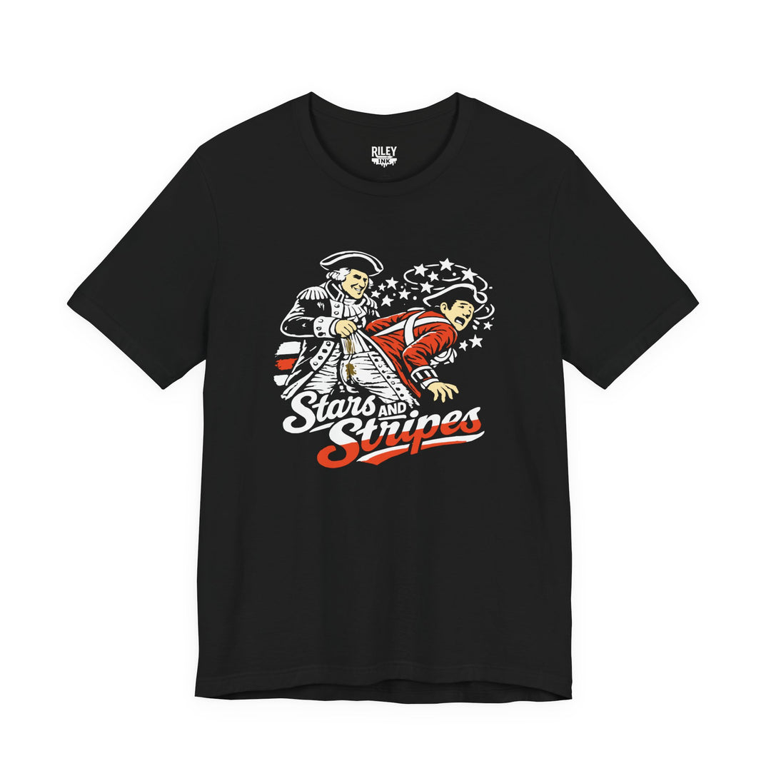 Stars and Stripes Wedgie Tee front view on model