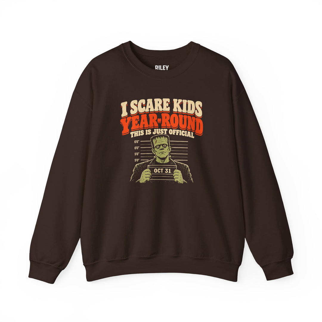 Front view of I Scare Kids Year Round Crewneck in navy blue