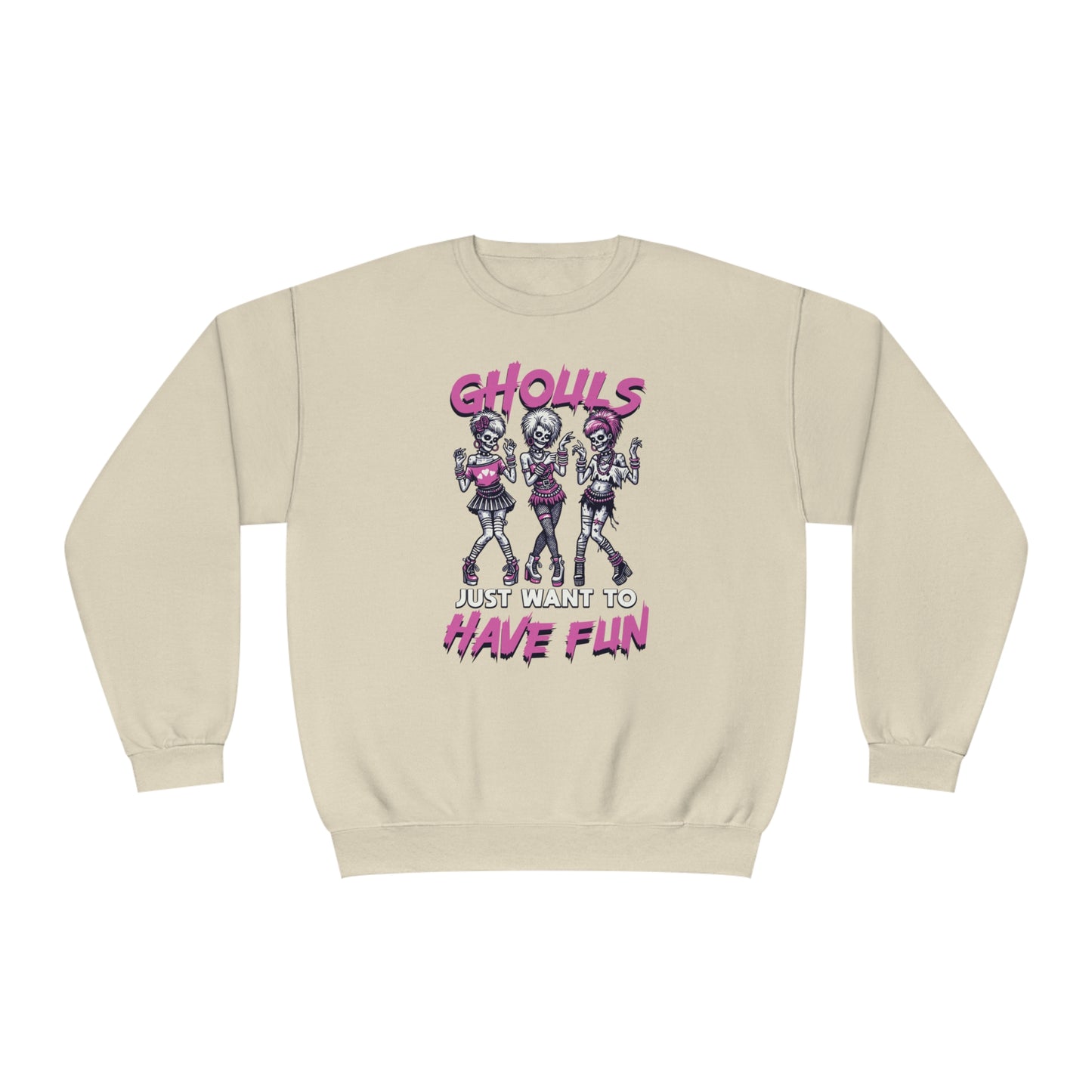 Ghouls Just Want To Have Fun - Funny Halloween Crewneck - 80s Club Dancing Ghouls Graphic - Humorous Spooky Sweatshirt - Playful Costume Top