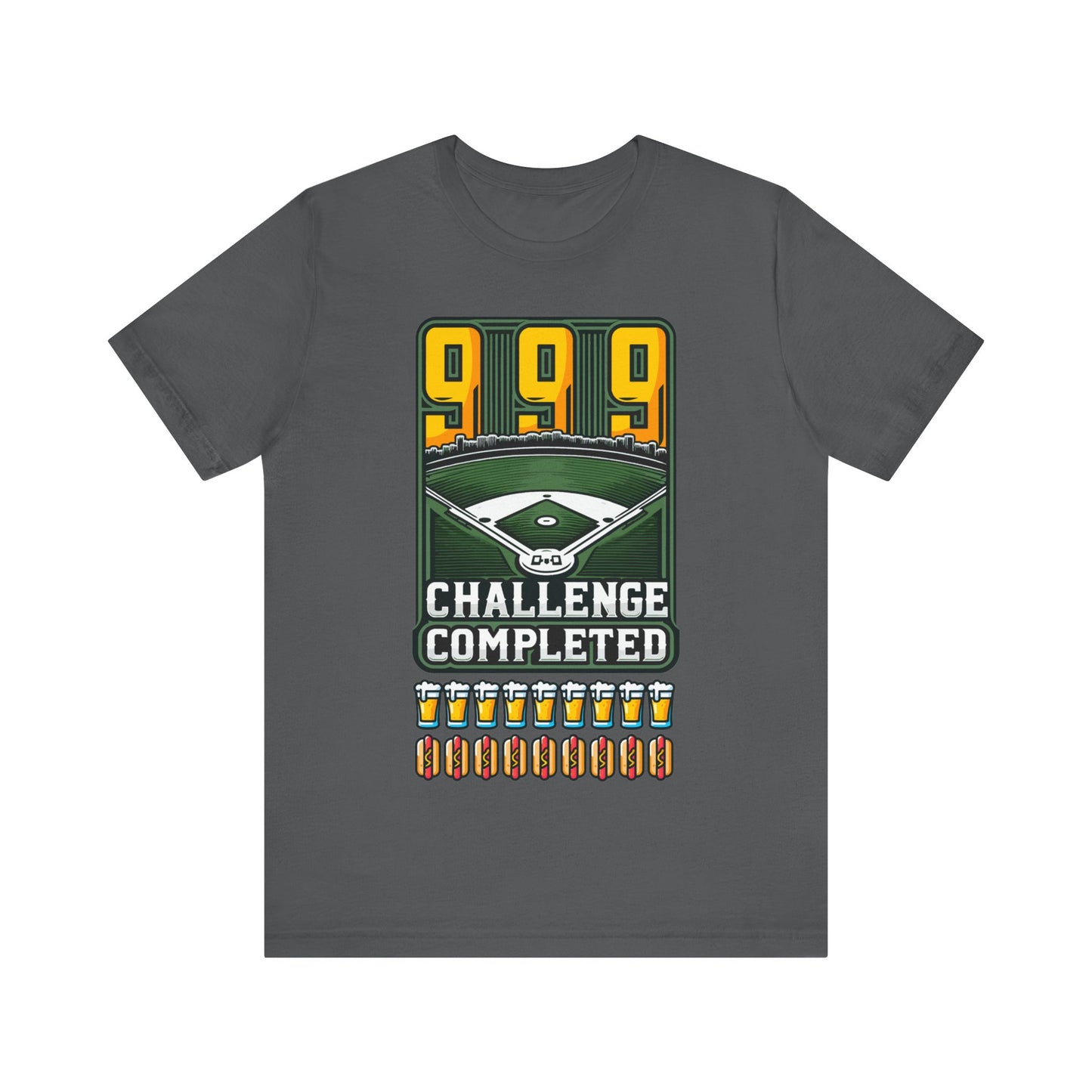 999 Challenge Completed Funny Graphic Tee - Nine Beers, Nine Hotdogs Over Nine Innings - Funny Baseball T-Shirt Stadium Feat