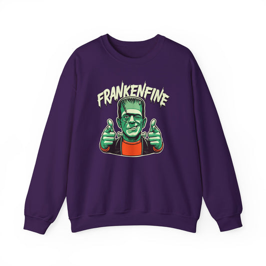 Frankenfine Funny Crewneck Sweatshirt - Hilarious Halloween Sweatshirt with Winking Frankenstein - Seasonal Gift - Halloween Party Sweat