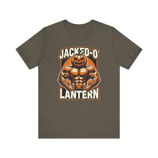 Jacked-O'-Lantern Funny Muscle Pumpkin Tee - Funny Halloween T-Shirt - Gym Workout Gear - Autumn & Fall Bodybuilder Costume Apparel