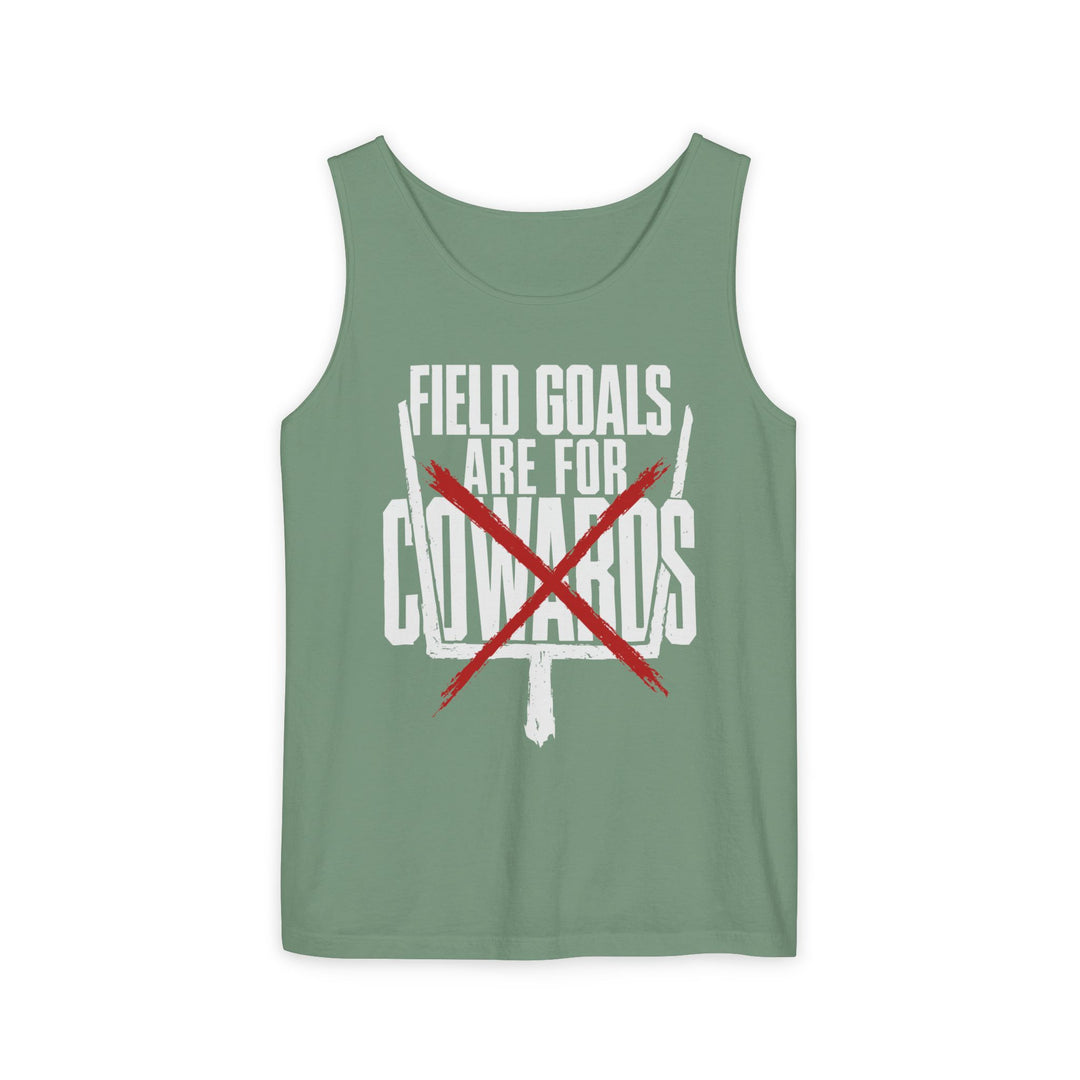 Front view of Field Goals are for Cowards Tank in black on model