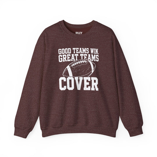 Good Teams Win Great Teams Cover Crewneck front view on model