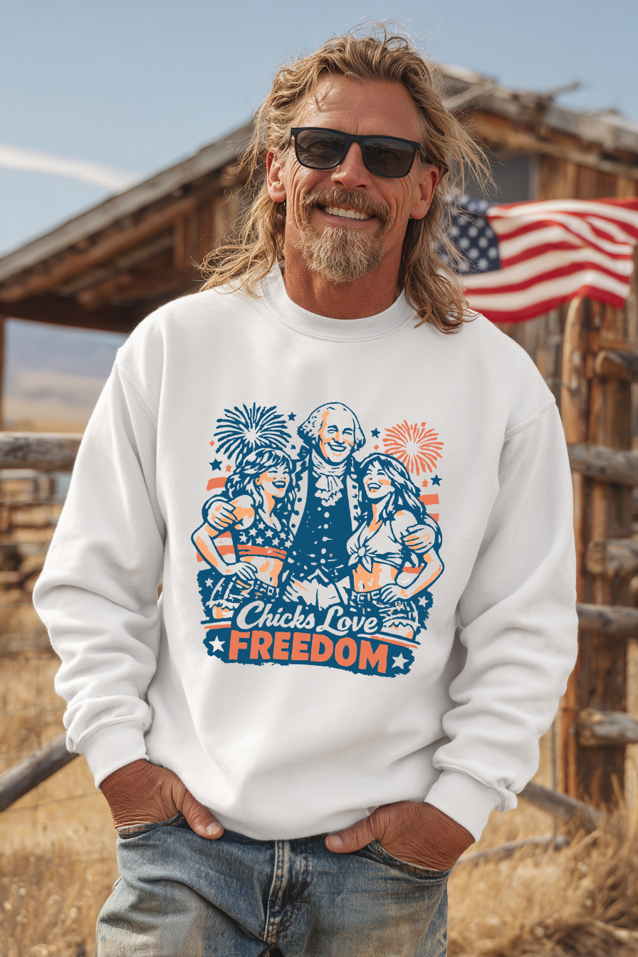 Chicks Love Freedom Crewneck lifestyle mockup