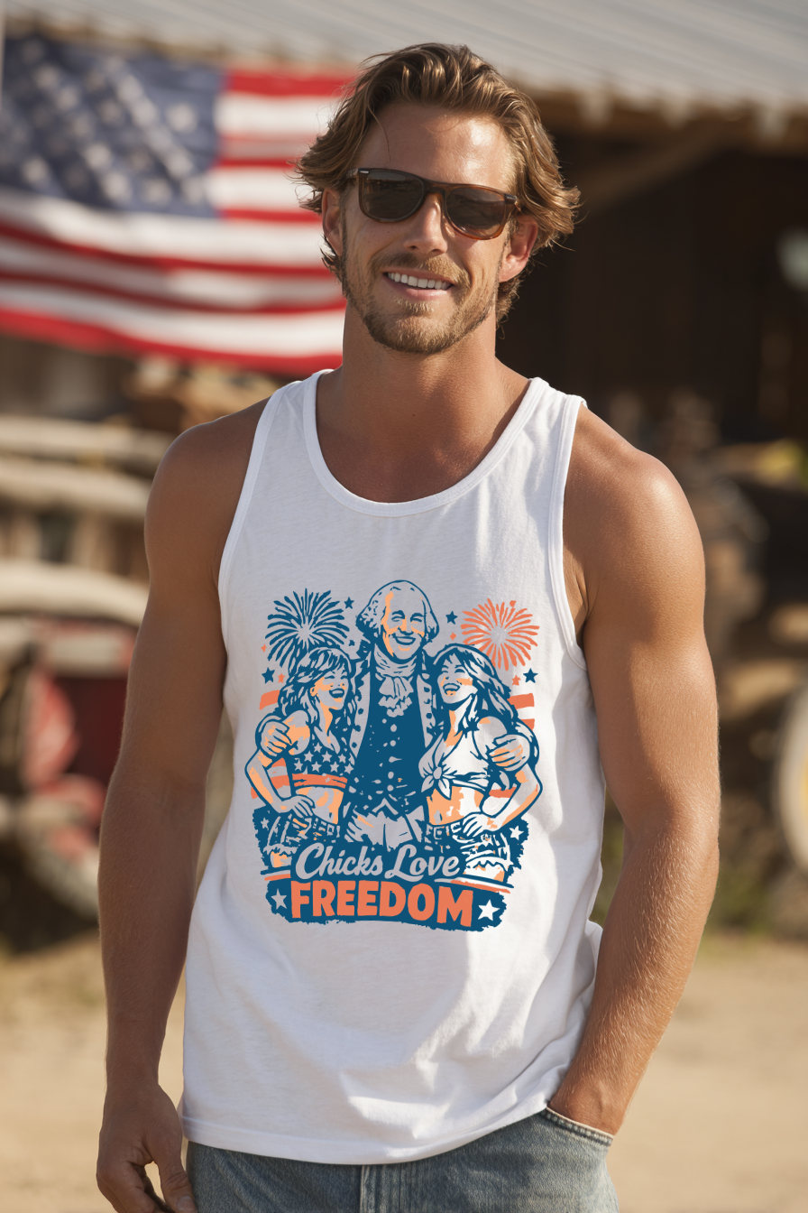 Lifestyle mockup of Chicks Love Freedom Tank