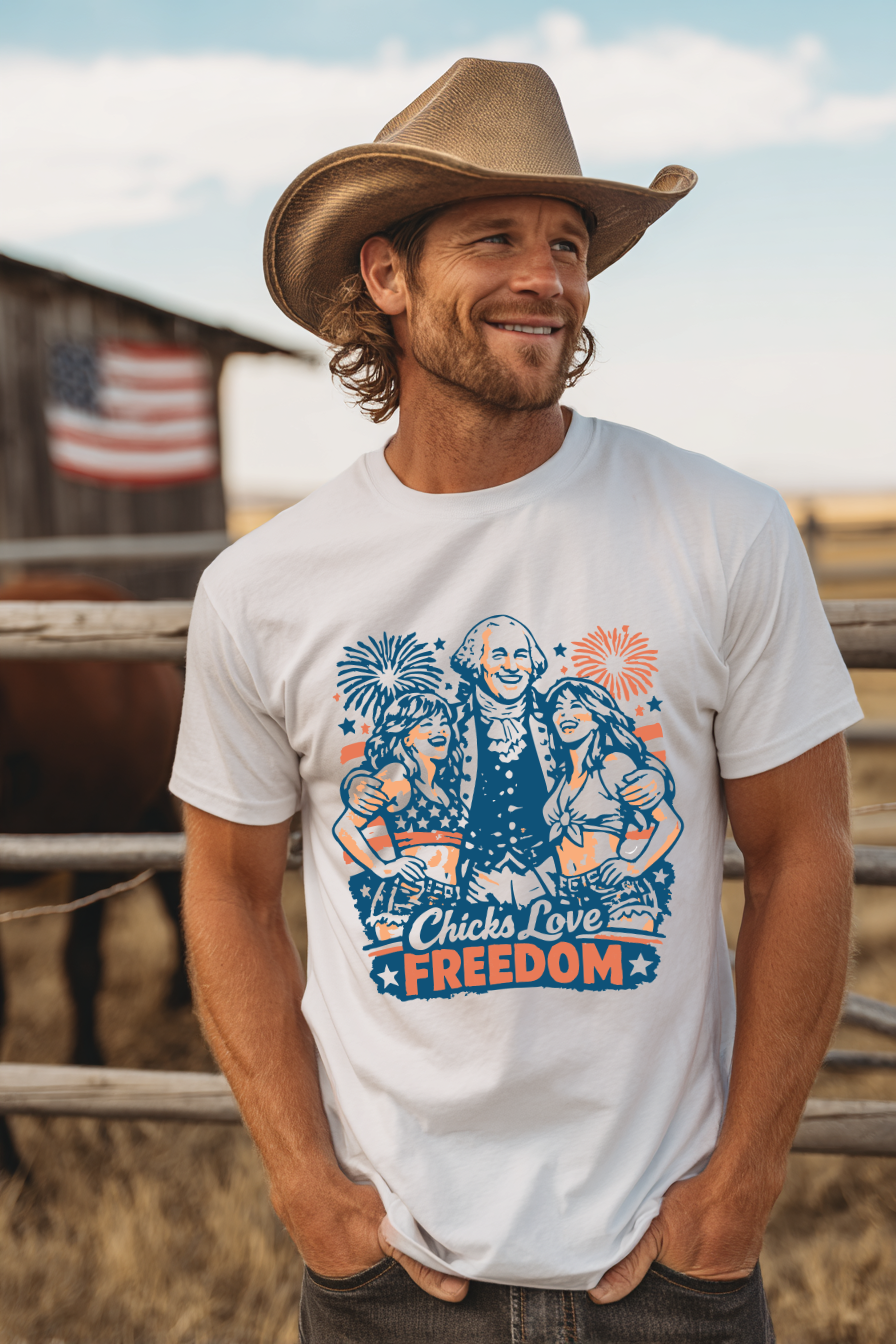 Lifestyle mockup of Chicks Love Freedom Tee