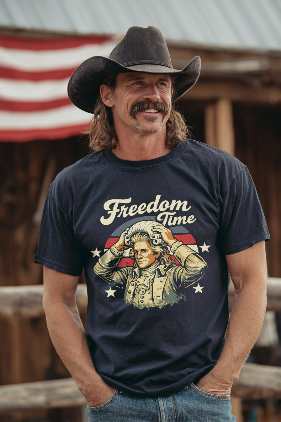 Lifestyle mockup of Freedom Time Tee
