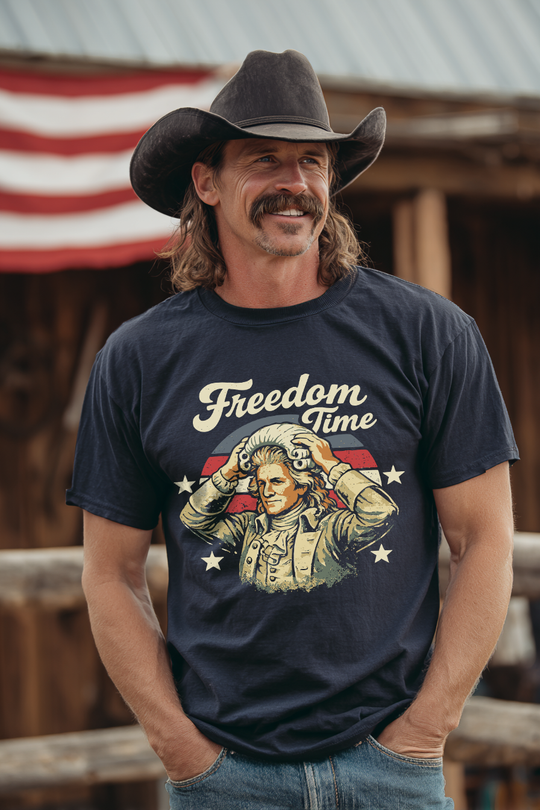 Lifestyle mockup of Freedom Time Tee
